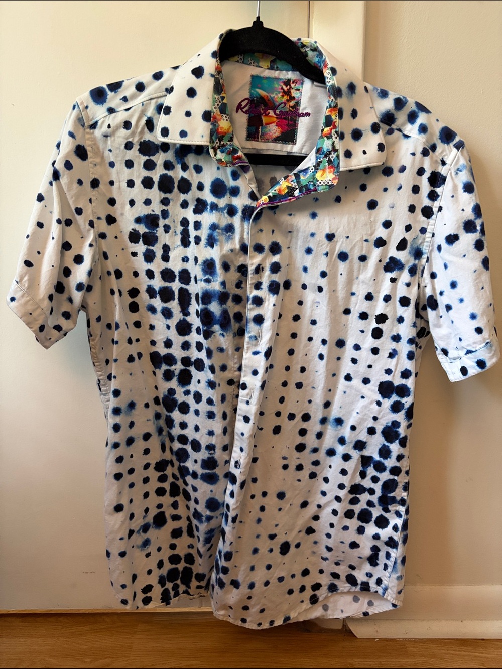 Robert Graham White Short-Sleeve Button-Down with Navy Dot Print